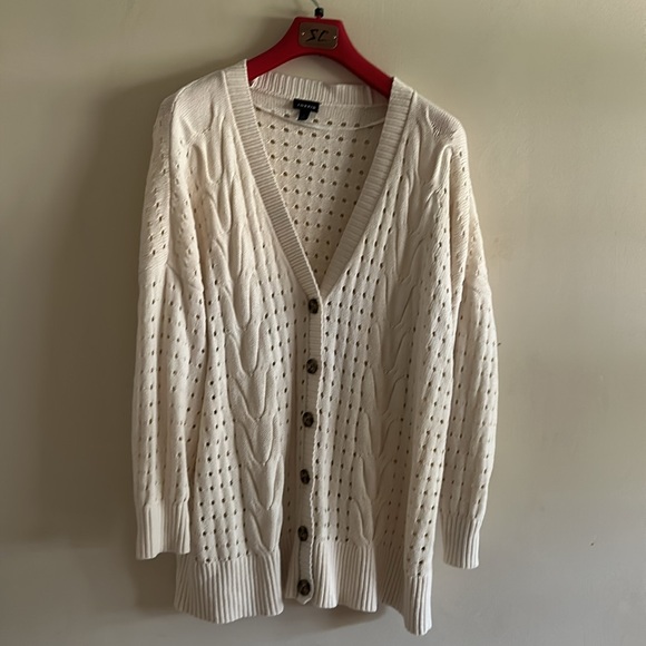 Torrid Cream Open Cable Knit Button Down Drop Shoulder Boyfriend Cardigan 3X - Picture 6 of 14